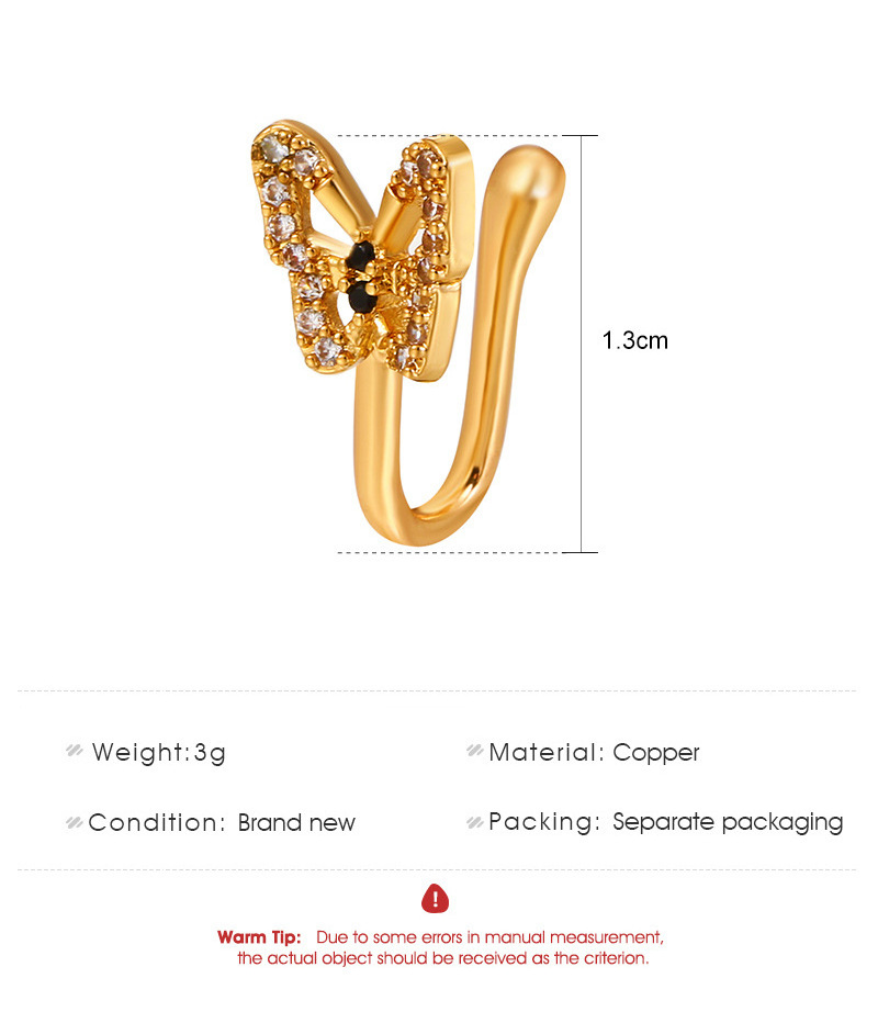 Go Party Wholesale Bulk U Shape Non Perforated Nose Clip Copper Zircon Crystal Fake Nose Rings Inset Diamond Butterfly Nose Nail