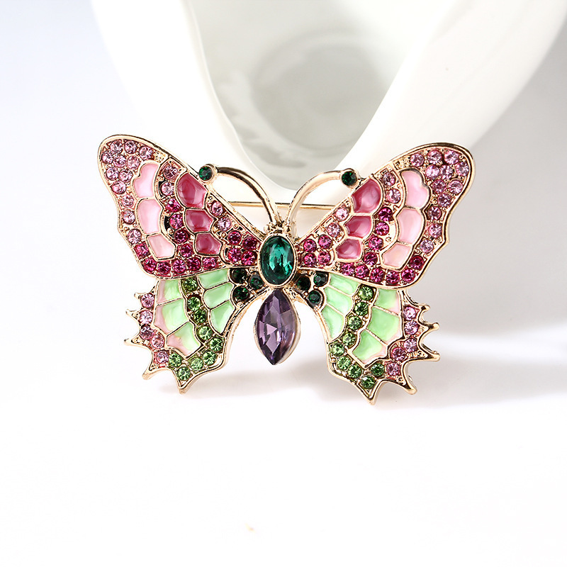 Go Party Exquisite Metal Alloy Enamel Insect Brooch Colorful Rhinestone Oil Drip Butterfly Brooches Pins Safety Scarf Pin