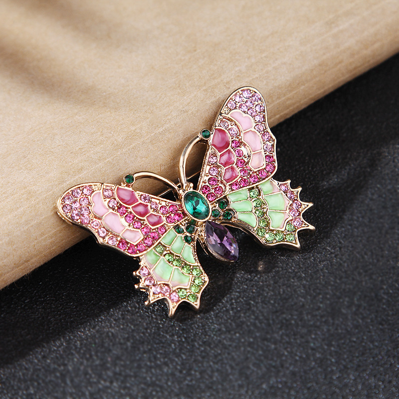 Go Party Exquisite Metal Alloy Enamel Insect Brooch Colorful Rhinestone Oil Drip Butterfly Brooches Pins Safety Scarf Pin