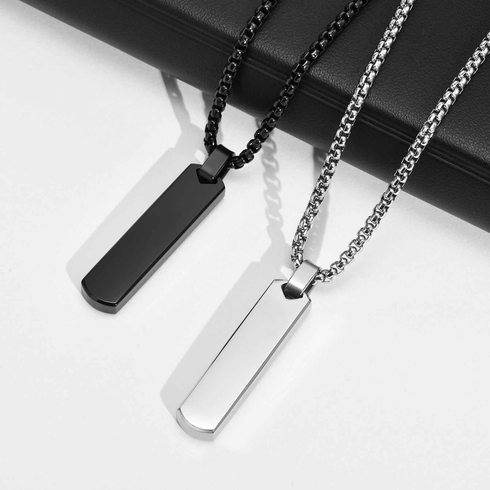 Go Party Stainless Steel Jewelry Custom Engraved Letter Bar Pendant Necklace For Men Women Geometric Vertical Bar Necklaces