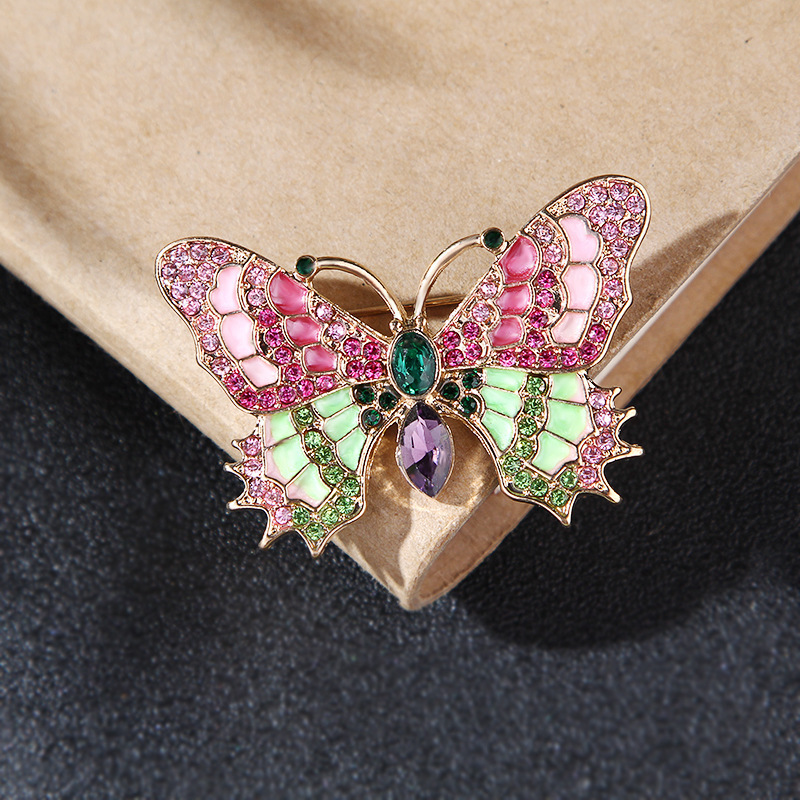 Go Party Exquisite Metal Alloy Enamel Insect Brooch Colorful Rhinestone Oil Drip Butterfly Brooches Pins Safety Scarf Pin