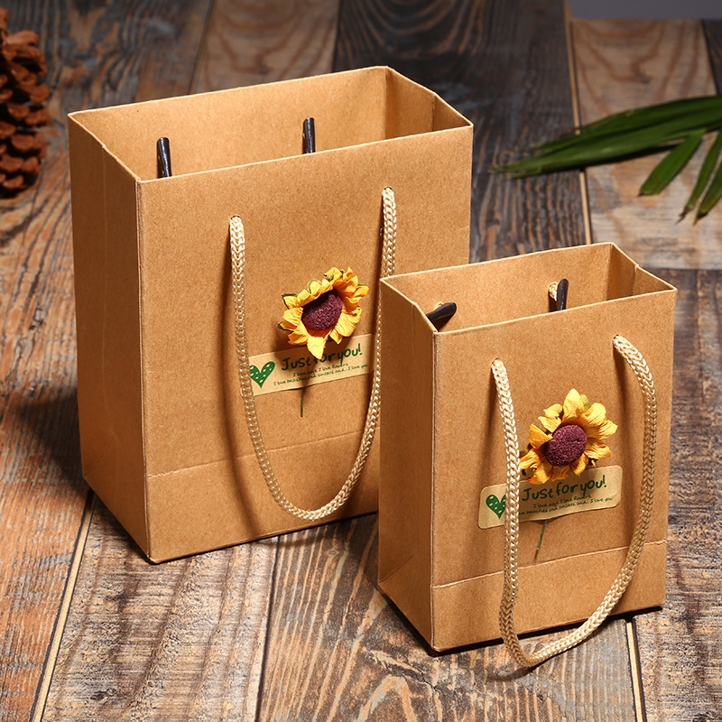 Go Party Wholesale Necklace Bracelet Rings Paper Jewelry Box Packaging Kraft Paper Bags Sunflower Print Gift Box Packaging