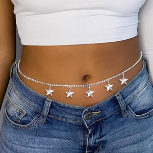 Go Party Sexy Summer Beach Body Jewelry Full Diamond One Layered Waist Chain Crytal Rhinestone Multi Star Pendant Belly Chain