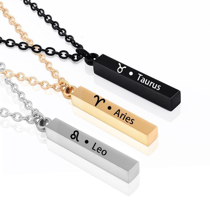 Go Party Custom Logo Bar Waterproof Stainless Steel Jewelry Zodiac Sign Pendant Necklace 12 Horoscope Necklaces For Women Girls