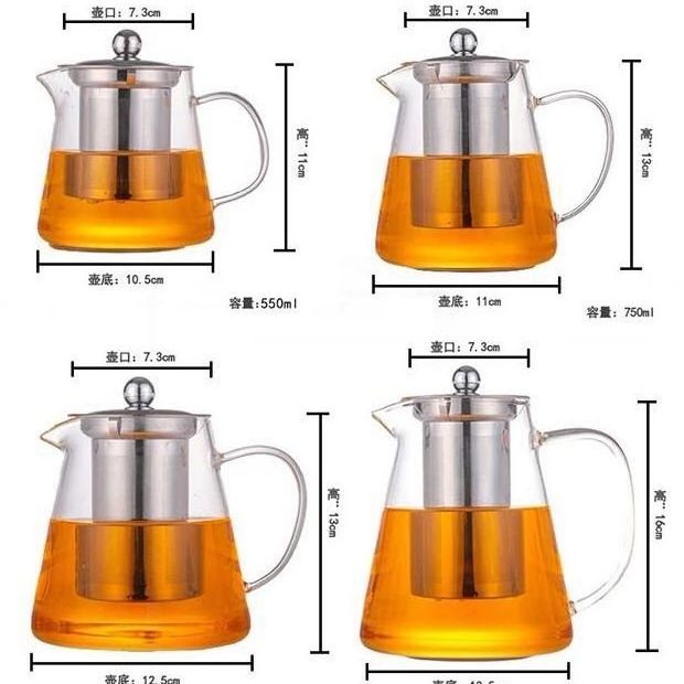 550ML 750ML Blooming Tea & Loose Leaf Tea Glass Teapot Tea Kettle with Stainless Steel Removable Infuser