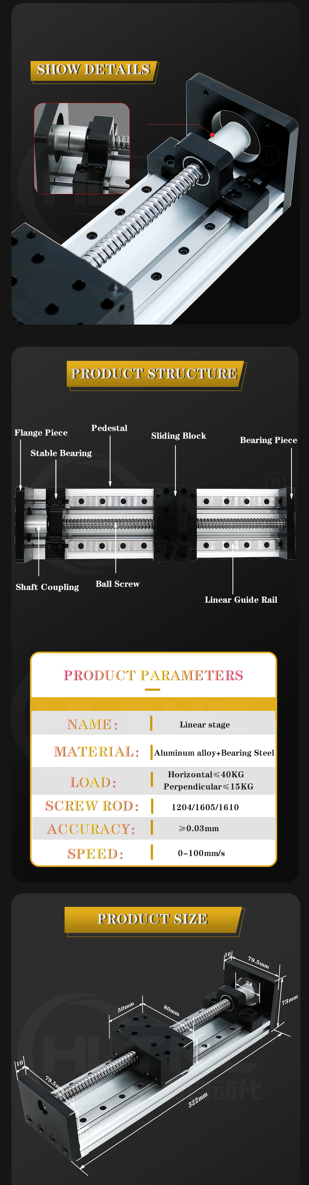 HLTNC GX80-500MM stroke Ball Screw Slide Linear Guide rail Motion Module For Engraving with 23 nema stepper motor