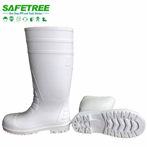 CE EN20345 S5 Oil Chemical Resistant White PVC Safety Gumboots with Steel Toe Caps Food Industry Rubber Boots