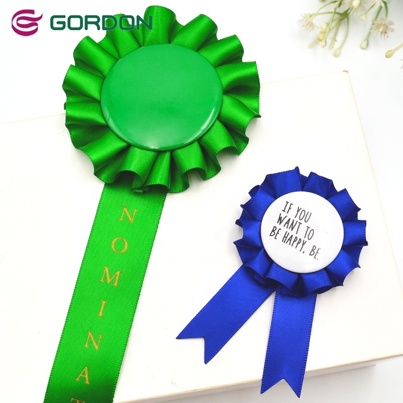 Gordon Ribbons Custom Satin Ribbon Badge Winner Victory Award Ribbon Rosette With Printed Metal