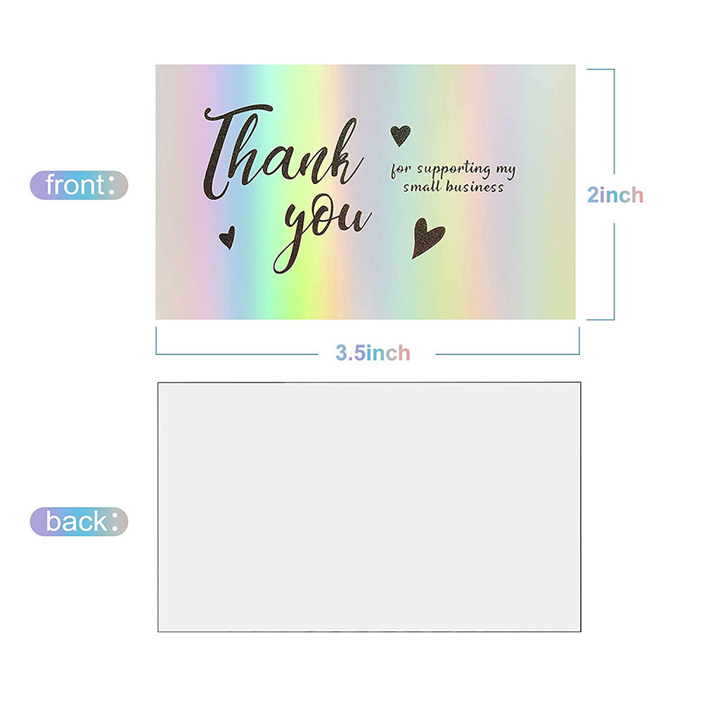 Gordon Ribbons Customized Holographic Design Laser Paper Printing Business Thank You Greeting Rainbow Card