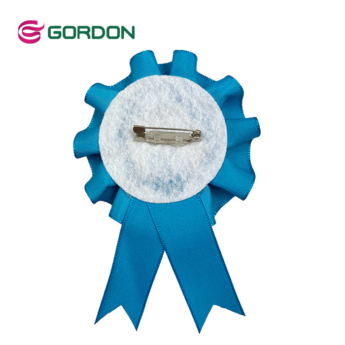 Gordon Ribbons Custom Printed Logo Satin Ribbon Medal With Mini Metal Clip In The Back For Competition Sports Event Contests