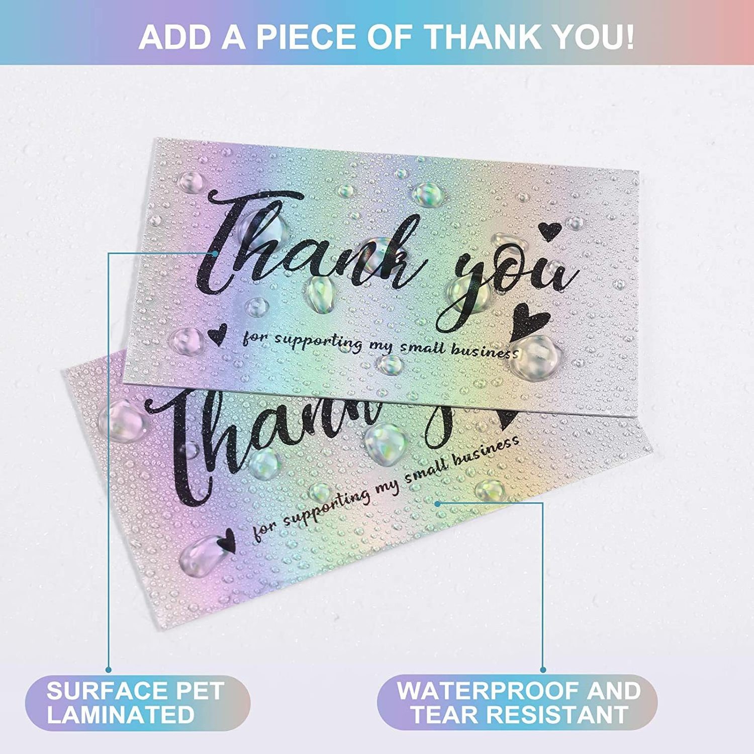 Gordon Ribbons Customized Holographic Design Laser Paper Printing Business Thank You Greeting Rainbow Card