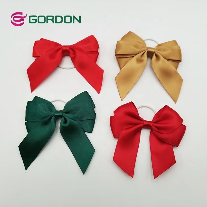 Gordon Ribbons 9 CM*7.5 CM Red Bow with Elastic Loop Wine Bottle Neck Decoration Satin Packing Bow with Swallow Tail