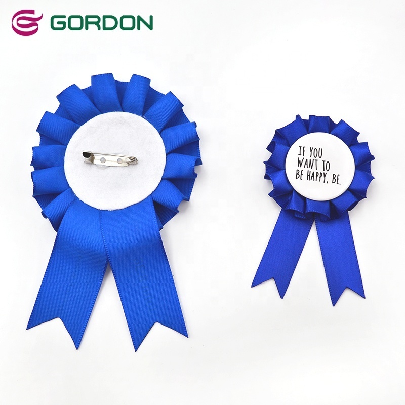 Gordon Ribbons Custom Satin Ribbon Badge Winner Victory Award Ribbon Rosette With Printed Metal