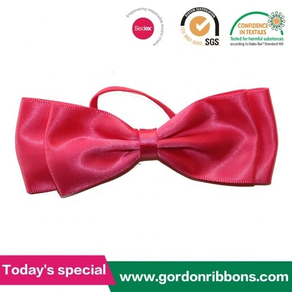 Gordon Ribbons Red Pre Tied Satin Ribbon Bow With Elastic Band For Wine Bottle Neck Decoration Gift Box Packing