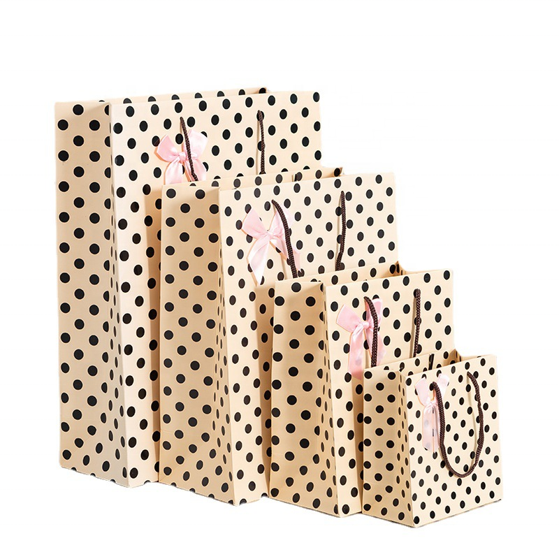 Gordon Ribbon Polka dot Paper bag with bow wholesale holiday gift bag thickened clothing jewelry tote bag printed logo