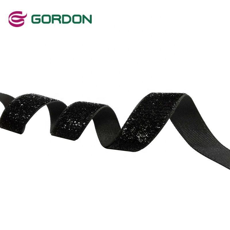 Gordon Ribbons Solid Color 16mm 5/8inch None Stretch Black Glitter Single Face Velvet For Christmas Decoration