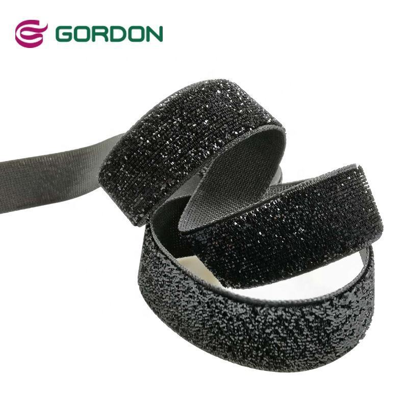 Gordon Ribbons Solid Color 16mm 5/8inch None Stretch Black Glitter Single Face Velvet For Christmas Decoration