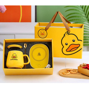 Custom Logo yellow duck  Smart Heating Pad Temperature Control 55 Degree Ceramic Heated Coffee Mug Electric Charging Cup Warmer