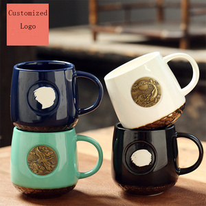 Porcelain ceramic  mug  with copper plate and bronze medal coffee cup  printable fish scale mug wholesale