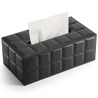 Custom PU Luxury Leather Facial Tissue Box Cover Stylish Hotel Napkin Paper Box Holder with Magnetic Bottom Tissue Storage Box