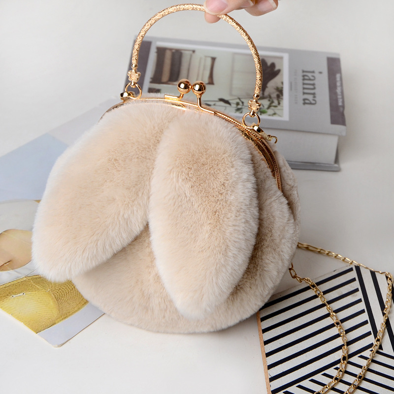 Plush bag female Korean version cute portable plush bag autumn winter new rabbit ear clip pocket skew bag