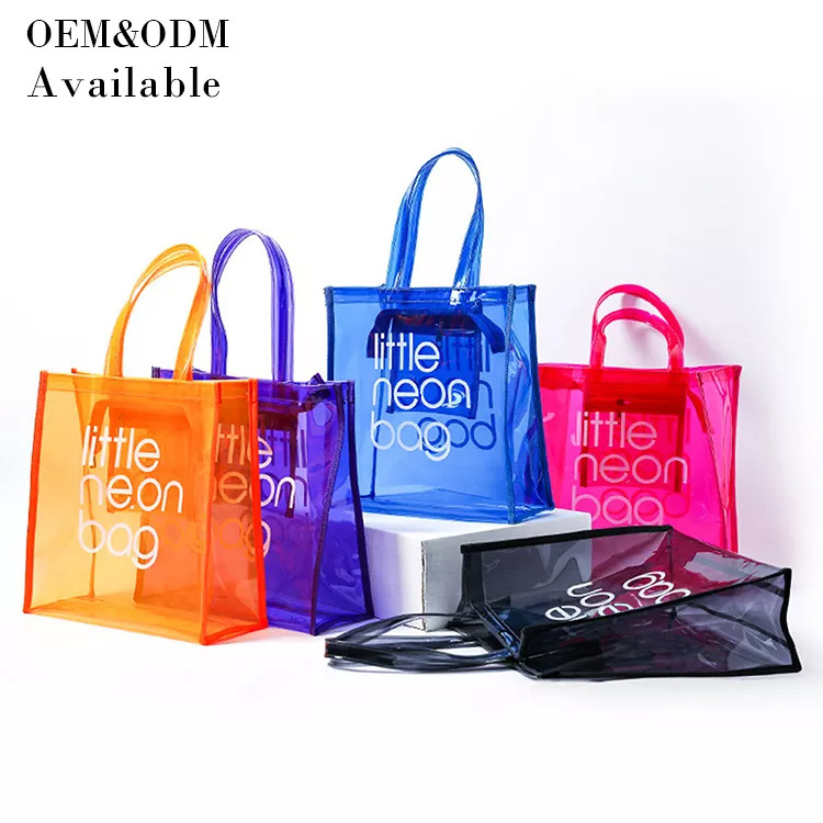 Designer Custom Logo Print Laser Holographic Iridescent Pvc Beach Candy Color Little Neon Beach Tote Bag