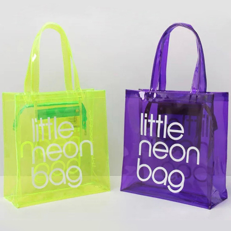 Designer Custom Logo Print Laser Holographic Iridescent Pvc Beach Candy Color Little Neon Beach Tote Bag