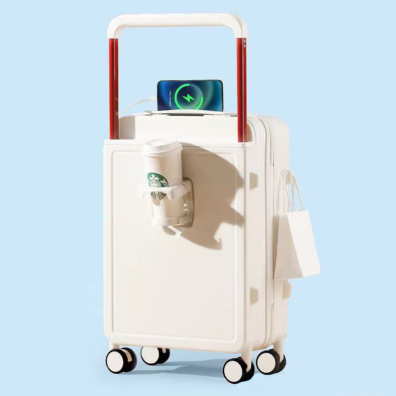 Custom Travel Suitcase Hand Trolley Case Spinner Safety Carry on Aluminum Alloy Luggage with Wheel USB Interface Cup Holder