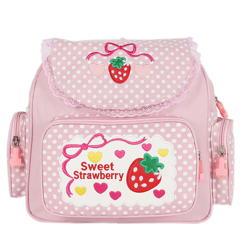 2022 Wholesale Strawberry Sweet Candy Colors Cute Kids School Bags Backpack Canvas Cartoon Bag Pink Children's Backpack