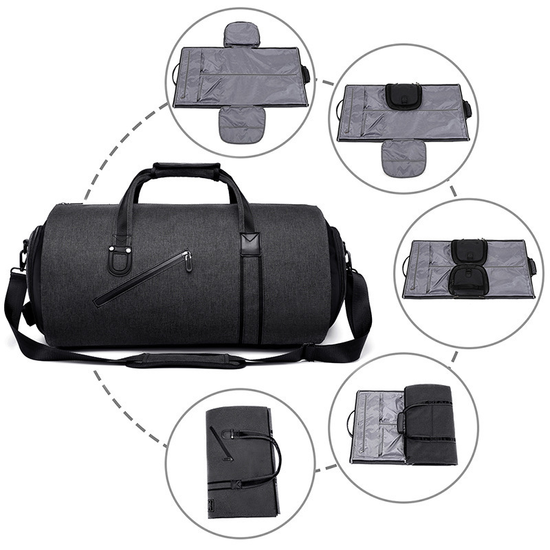 Convertible Garment Suit Bag Travel Carry On Dry and Wet Separation Duffle Bags Hanging Clothes Bags for Wholesale Black Duffel