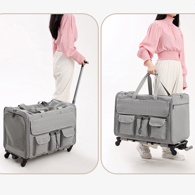 Custom Cat Dog Carrier with Wheels for 2 Cats Expandable Double Cat Carrier with Wheels Wheeled Pet Carrier Telescopic Handle