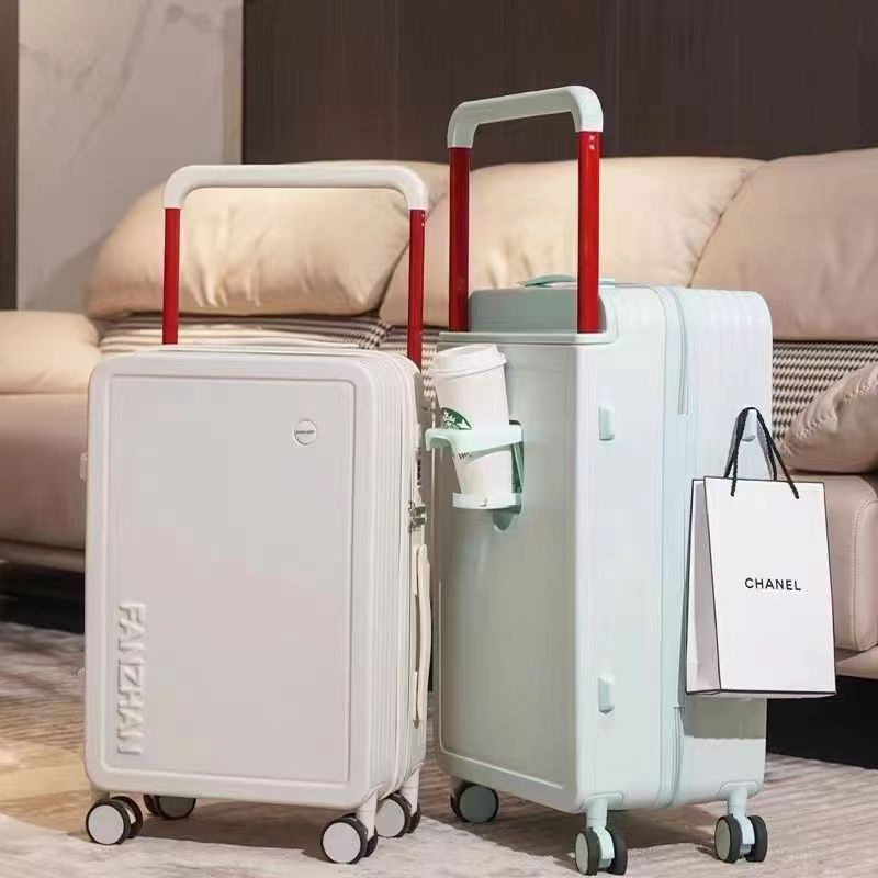 Custom Travel Suitcase Hand Trolley Case Spinner Safety Carry on Aluminum Alloy Luggage with Wheel USB Interface Cup Holder