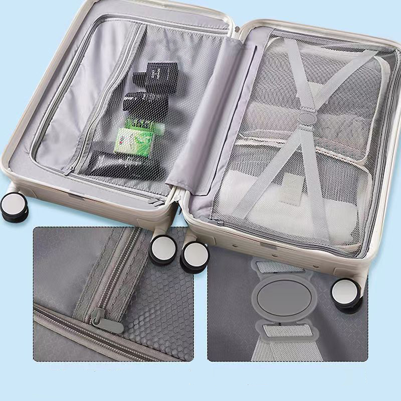 Custom Travel Suitcase Hand Trolley Case Spinner Safety Carry on Aluminum Alloy Luggage with Wheel USB Interface Cup Holder