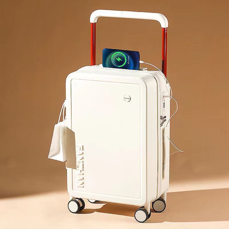 Custom Travel Suitcase Hand Trolley Case Spinner Safety Carry on Aluminum Alloy Luggage with Wheel USB Interface Cup Holder