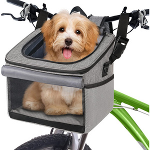 Dog Bike Basket Foldable Dog Bike Carrier Soft-Sided Basket Quick Release Bike Seat Backpack with Reflective Tape