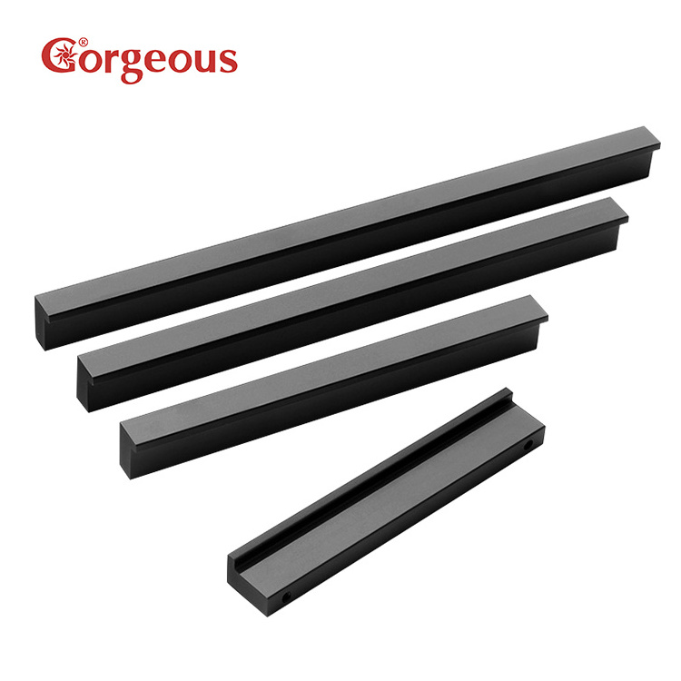 classical 7 sharp long black matte gold silver tube drawer aluminum profile kitchen pull furniture handle for cabinets