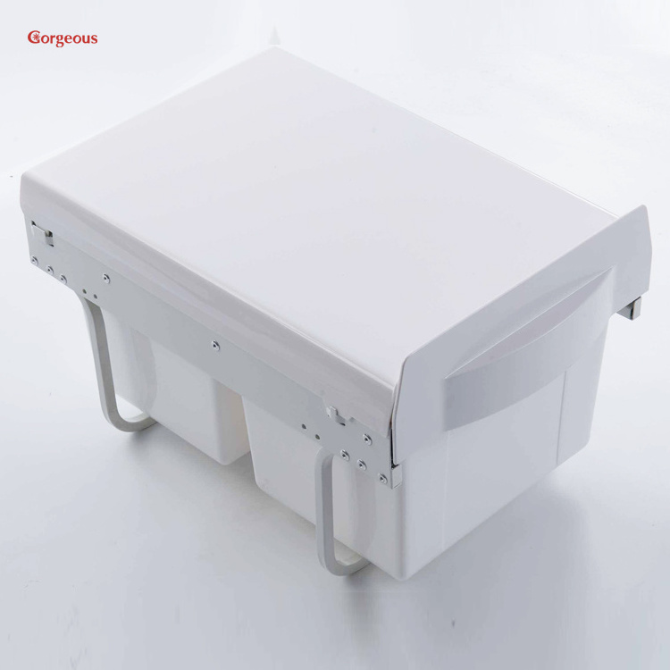 Various Hardware Kitchen Built-in Waste Bin Under Sliding Sorting Garbage Bin Solf Closing Drawers OEM ODM Modern White/ Gray