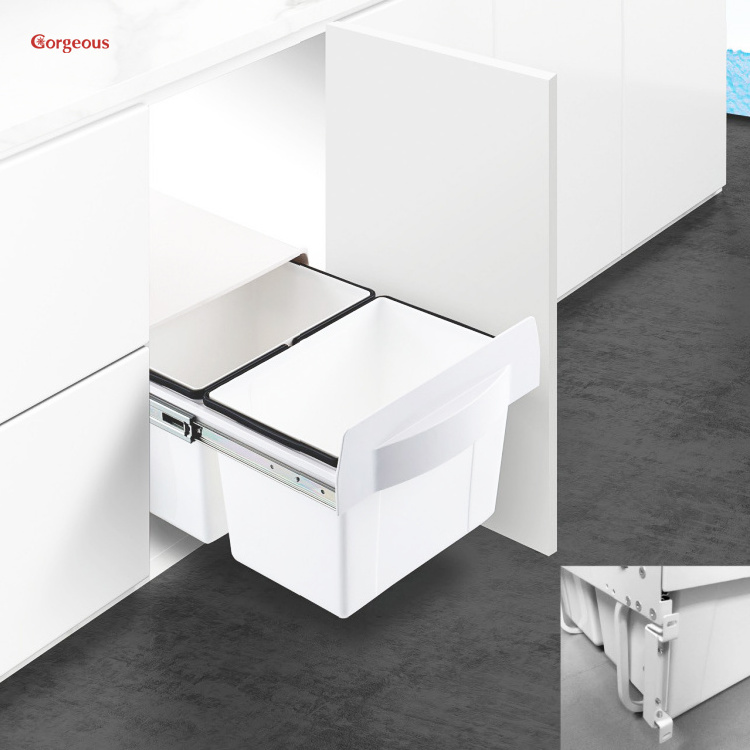 Various Hardware Kitchen Built-in Waste Bin Under Sliding Sorting Garbage Bin Solf Closing Drawers OEM ODM Modern White/ Gray