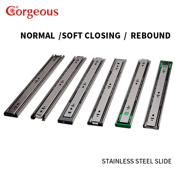 soft close full extension drawer guide rail push to open ball bearing telescopic channel stainless steel drawer slide