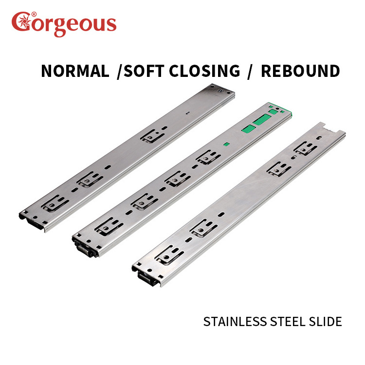 soft close full extension drawer guide rail push to open ball bearing telescopic channel stainless steel drawer slide