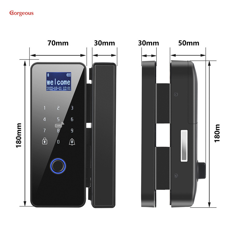 smart intelligent sliding keyless office frameless glass lock plastic with bluetooth biometric finger lock for full glass