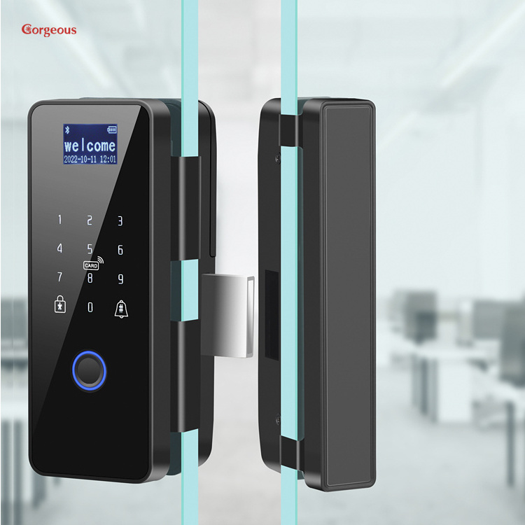 smart intelligent sliding keyless office frameless glass lock plastic with bluetooth biometric finger lock for full glass