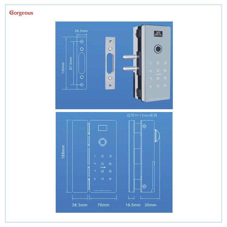 zinc sliding digital password finger biometric frameless keyless smart bluetooth glass door lock