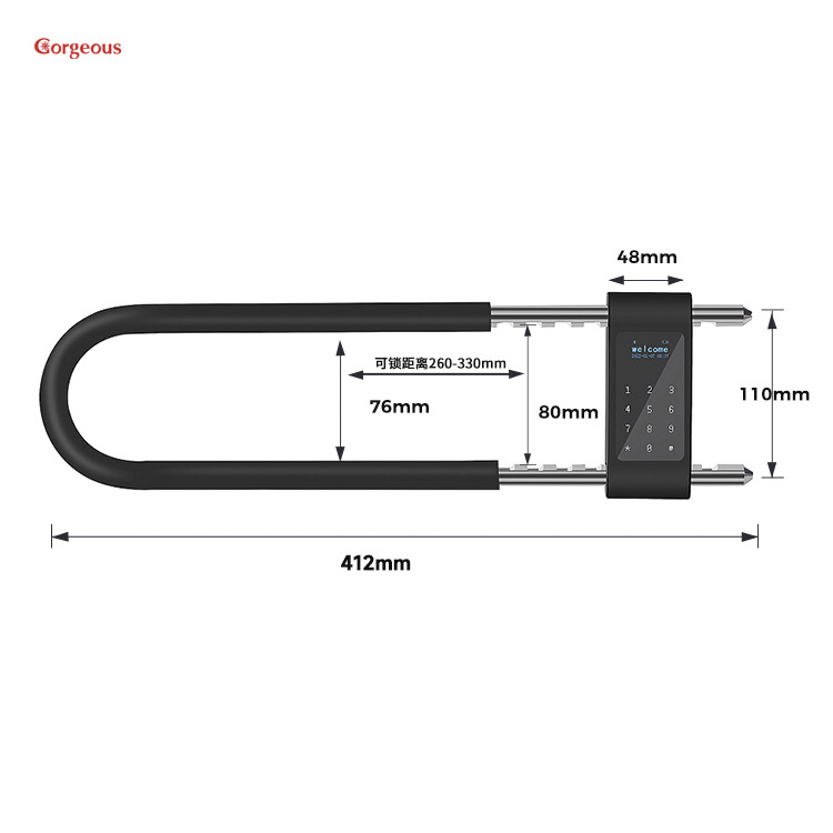 U shape fingerprint glass door Lock smart biometric bluetooth keyless digital code U type lock with wifi