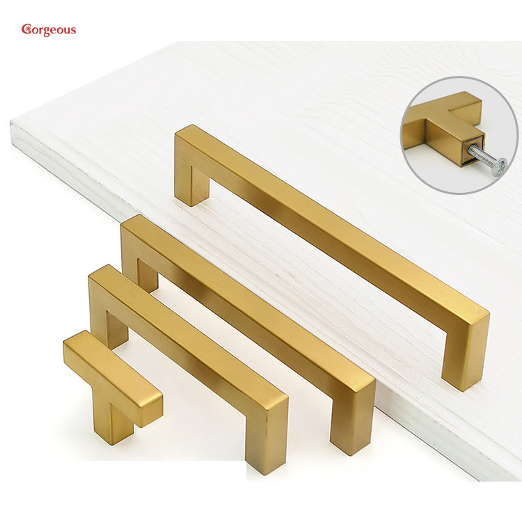 square tube shape drawer cabinet handle furniture hardware closet stainless steel golden hollow kitchen door pull and knobs