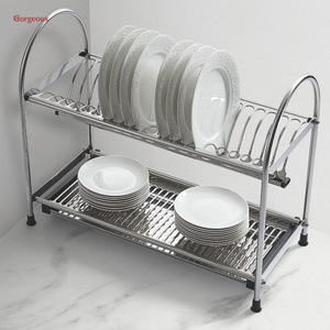 Wire Over The Sink Expandable Kitchen Standing Holders Storage Organizer Dish Plate Drying Rack 2-tier Roll up Stainless Steel