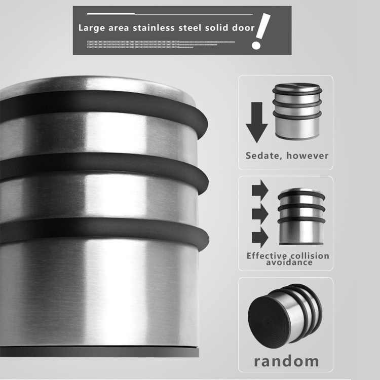 Gorgeous Rubber Door Stop Stainless Steel Heavy Duty Round Door Stop Rubber Wedge Safety Metal  Glass Door Draft Stopper