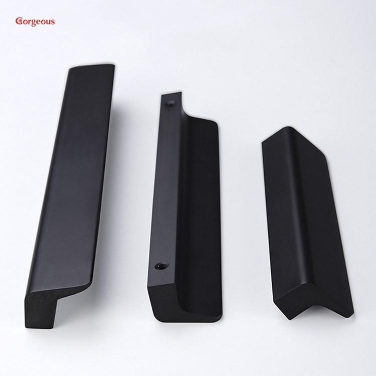 modern kitchen cabinet handles grey black aluminium alloy wooden drawer pull furniture closet cupboard door handles and knobs