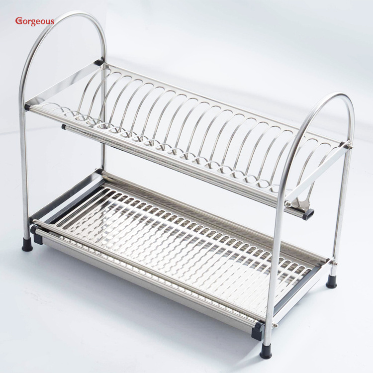 Wire Over The Sink Expandable Kitchen Standing Holders Storage Organizer Dish Plate Drying Rack 2-tier Roll up Stainless Steel