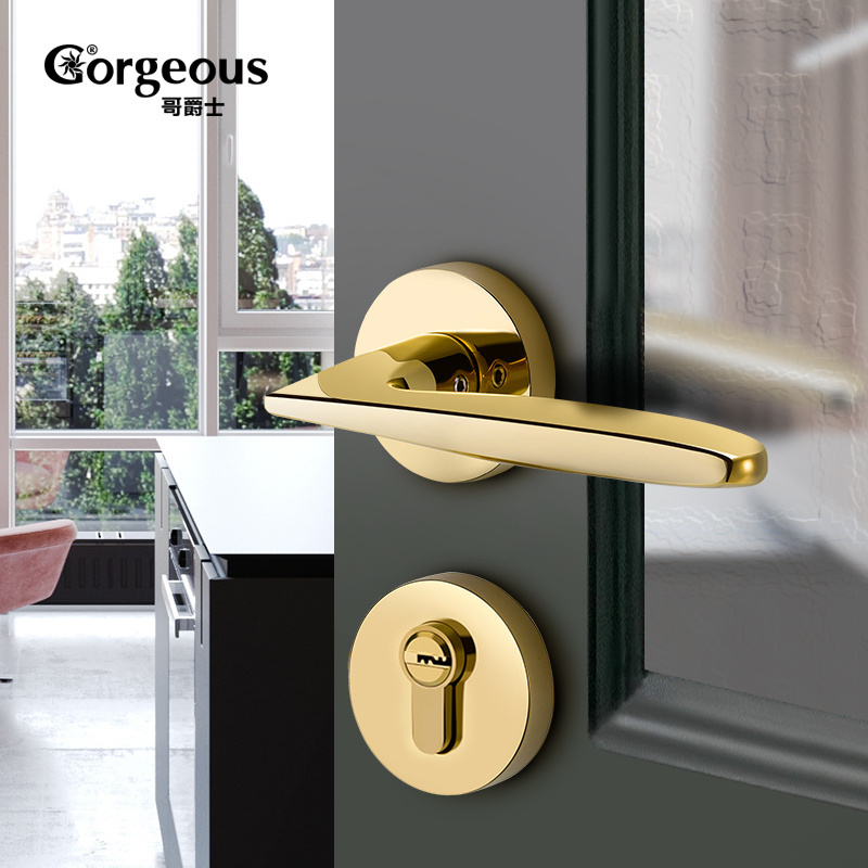 gold bathroom door handle lock hardware security door lock  interior flush hotel wooden door locks